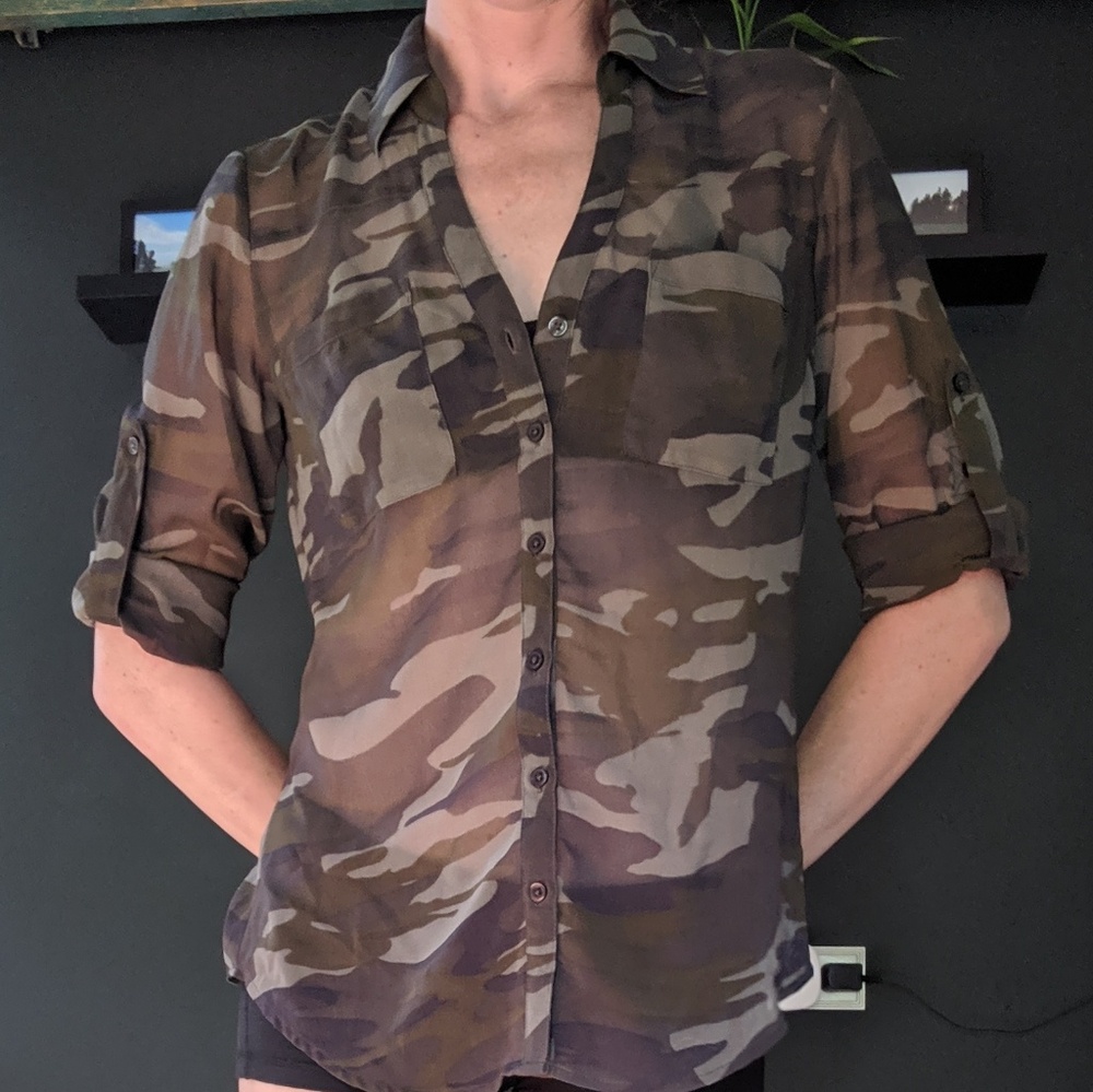 Express Sheer Camo blouse